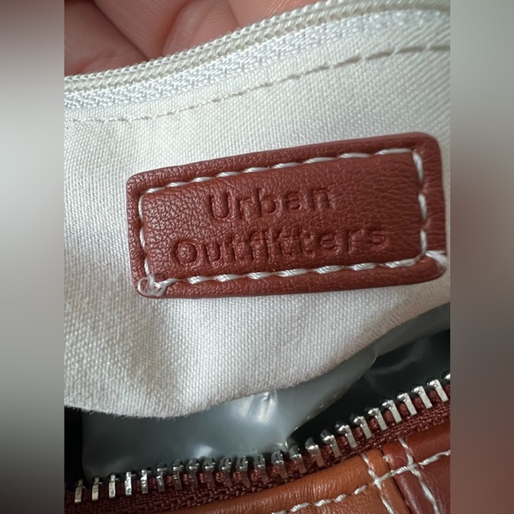 NWT URBAN OUTFITTERS Two Tone Brown Vegan Leather Handbag Purse Silver Accent - Picture 2 of 16
